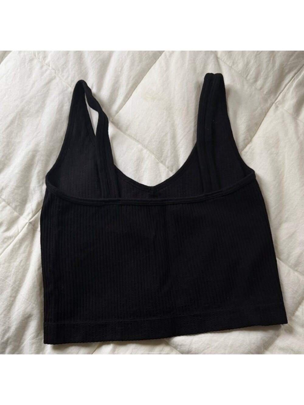 Black Ribbed V-Neck Crop Top - Picture 2 of 2